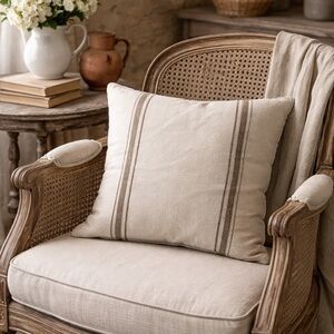 Pottery Barn Linen Cotton 18” square Pillow Sham Cover Neutral French Stripe